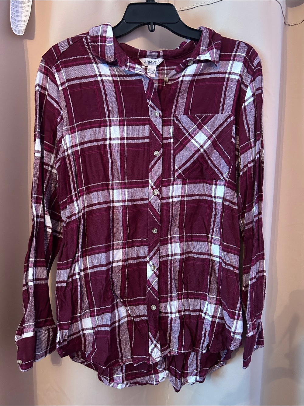 Arizona Jean Company Burgundy and White Plaid Button-Down Shirt